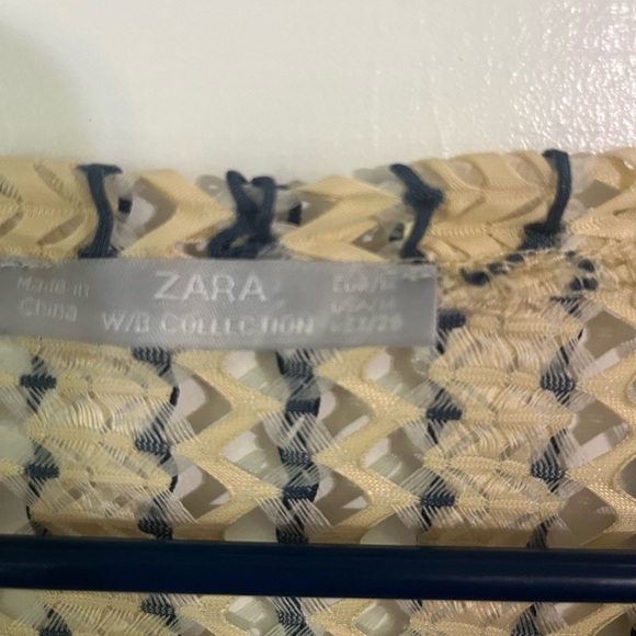 Zara Dress Womens Medium W B Collection Blue Tan Striped Ruffle Short sleeve - Picture 5 of 5